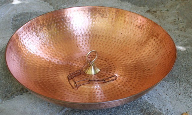 Copper Dish with Loop for Rain Water Collection
